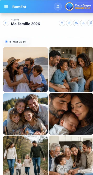 Capture d'écran de l'application BumFot - albums photo et partage par QR code